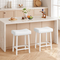 Garvee Lot de 2 tabourets de bar selle 61 cm, sans dossier, assise rembourrée incurvée, pieds métal et repose-pieds, pour îlot de cuisine ou bar, blanc