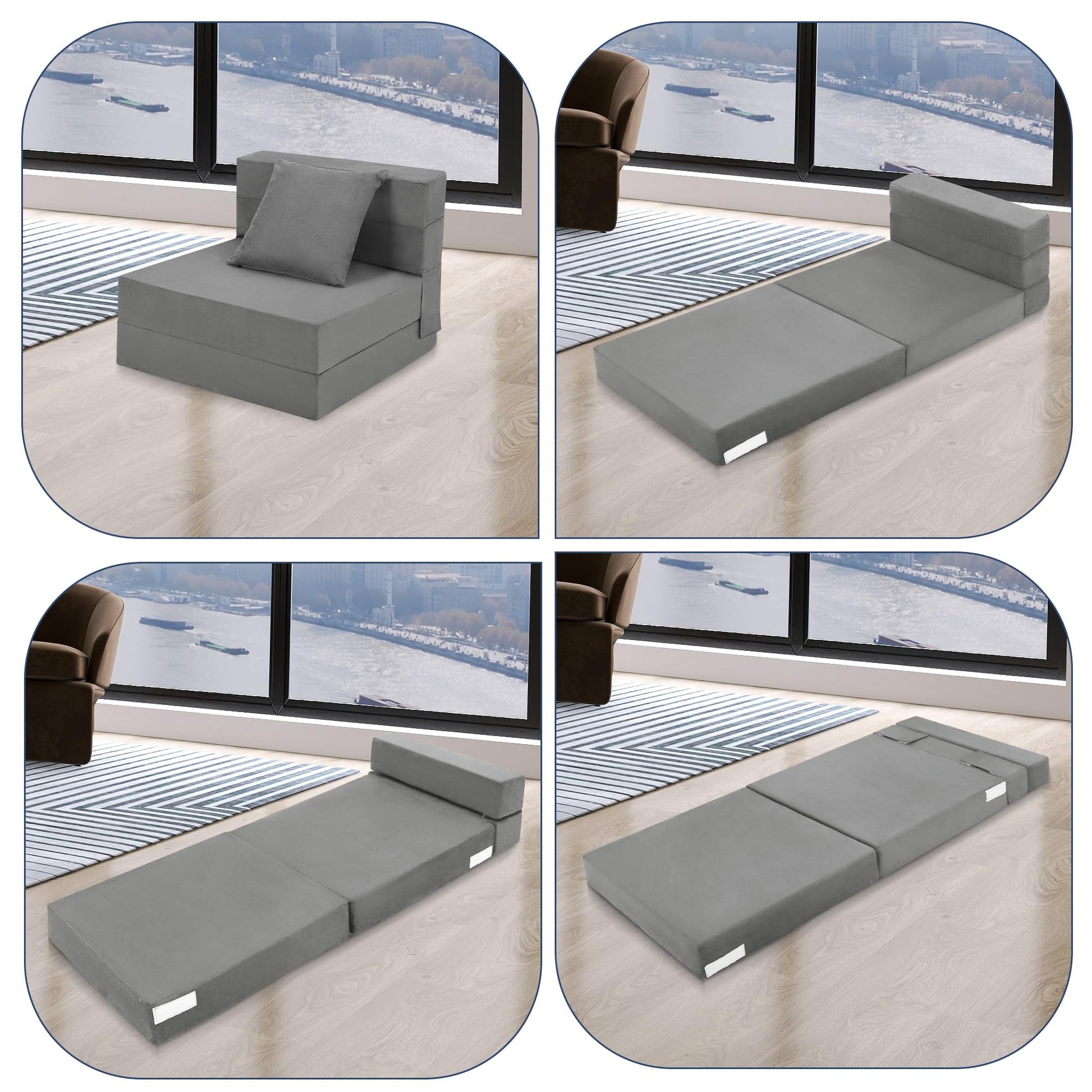 Canapé-lit pliable Garvee avec oreillers, mousse à mémoire de forme, multifonctionnel pour salon et bureau, 182 x 71 x 15 cm, gris