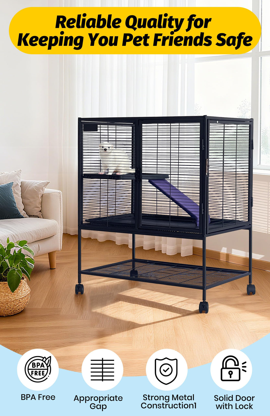 Cage Garvee pour petits animaux, en métal, 91 cm de hauteur, à plusieurs étages avec rampes, plateau amovible, sans BPA, pour hamsters, lapins et chinchillas