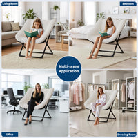Fauteuil lounge surdimensionné Garvee en fausse fourrure pour adultes, pliable, structure en métal, beige, confort pour le salon et la chambre