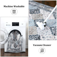 Tapis Garvee Boho, lavables et antidérapants, pour salon, salle à manger, chambre, cuisine, bleu, 120 x 170 cm