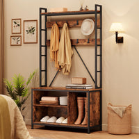 Garvee Porte-manteau avec banc et penderie 5 en 1, pour l'entrée et le vestibule, en bois rustique et ajustable