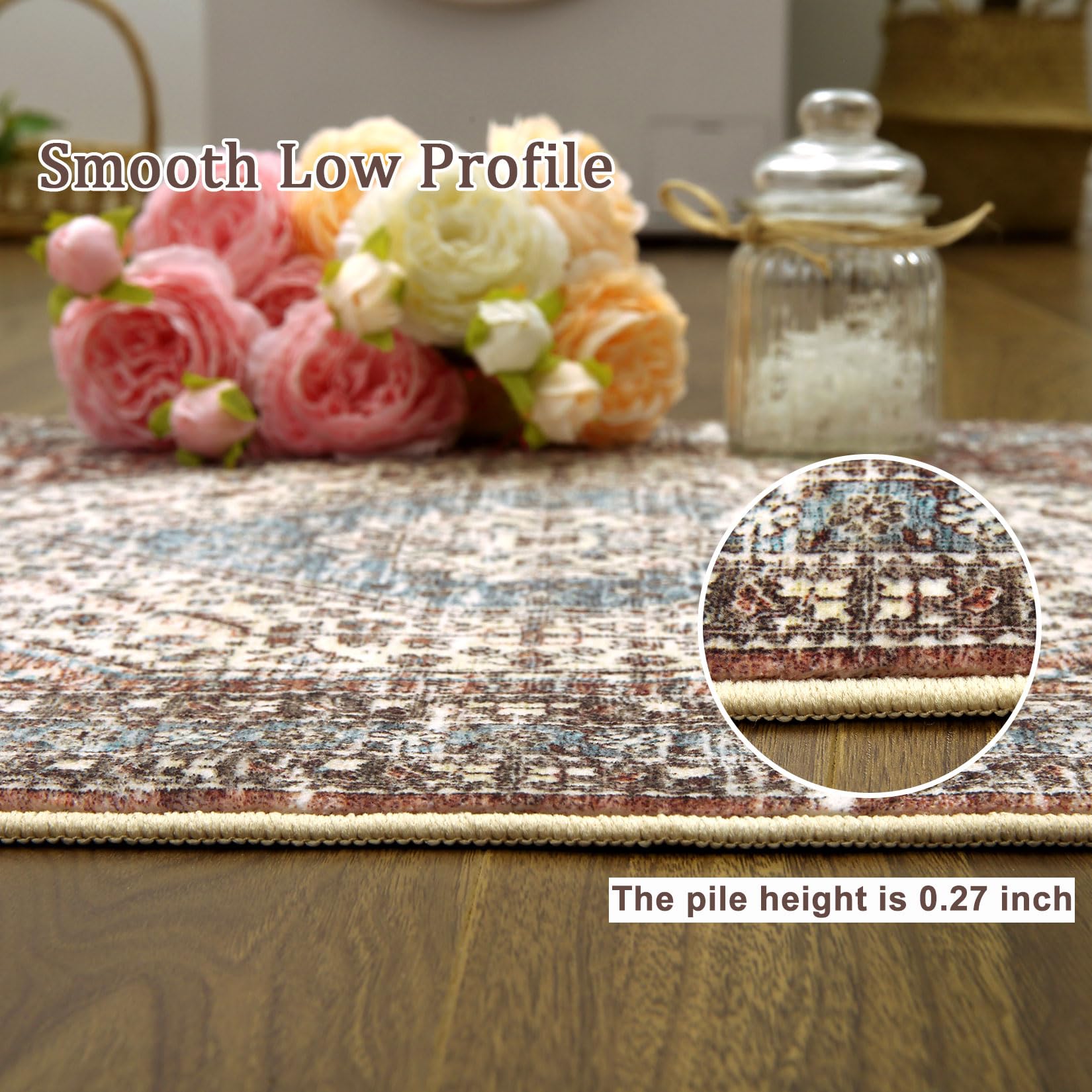 Tapis persan-oriental Garvee 160 x 230 cm, envers en polyester TPR, lavable, antidérapant, pour salon
