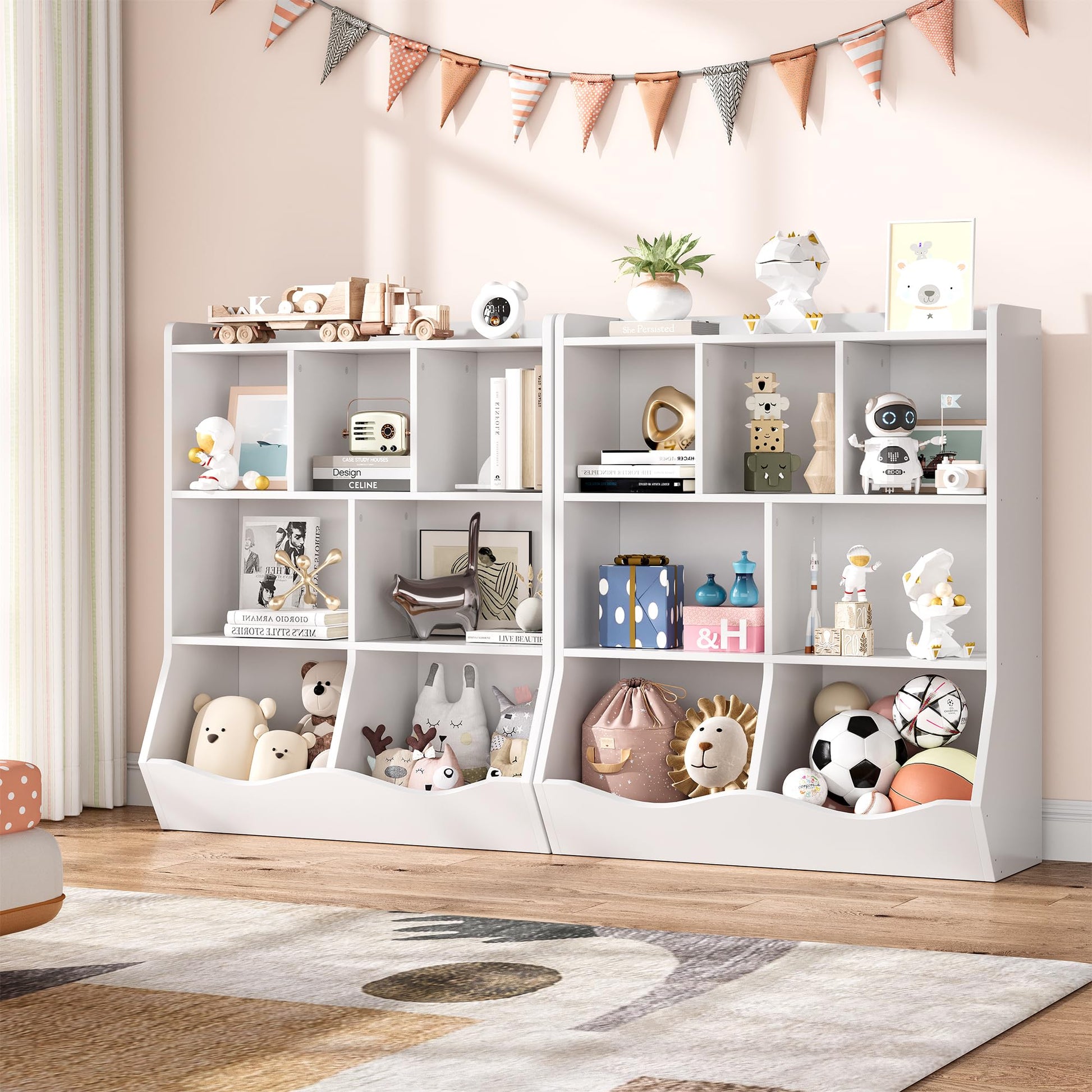 Meuble de rangement pour jouets Garvee blanc, bibliothèque pour enfants, 3 niveaux, anti-basculement, en bois robuste, salle de jeux
