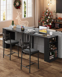 Ensemble table de bar extensible Garvee pour 2 à 4 personnes, coussins de 40 cm de large, MDF durable, espace de rangement, noir, idéal pour les petits appartements