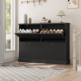 Garvee Meuble à Chaussures Moderne avec 4 Tiroirs Abattants, Organisateur Étroit en Bois, pour Entrée et Salon, design Minimaliste, noir - Noir