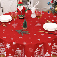 Garvee Nappe de Noël ronde à motif flocons de neige et épingles, déperlante, en polyester, idéale pour les fêtes de Noël et du Nouvel An, Rouge, 152 cm