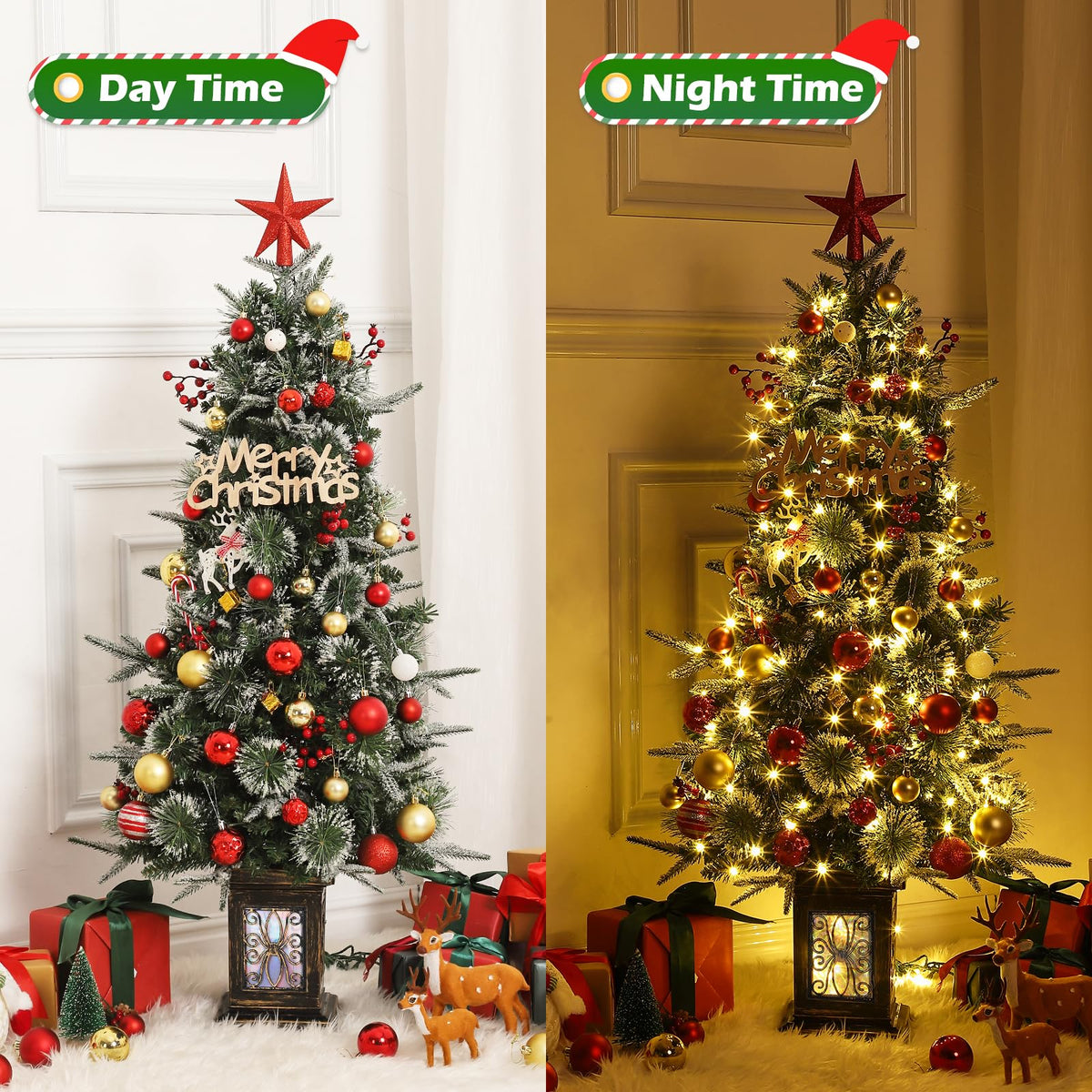 Garvee sapin de Noël artificiel, 1 pièce, 120 cm, 150 LED (blanc chaud et multicolore), 8 modes d'éclairage, base à neuf têtes d'oiseau, fibre optique