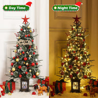 Garvee sapin de Noël artificiel, 1 pièce, 120 cm, 150 LED (blanc chaud et multicolore), 8 modes d'éclairage, base à neuf têtes d'oiseau, fibre optique