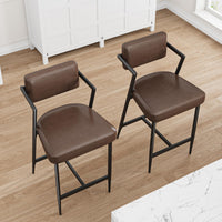 Ensemble de 2 tabourets de bar Garvee, rembourrés, pieds en métal, dossier, repose-pieds, revêtement en similicuir, robustes, hauteur 68 cm, style rétro marron