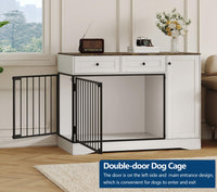 Meuble cage pour chien Garvee 47" style ferme avec double porte, 2 tiroirs et rangement, bois et métal, cage d'intérieur moderne, meuble TV, buffet pour chiens de petite et moyenne taille, marron