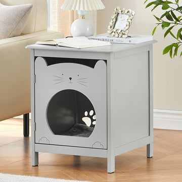 Garvee Bac à litière pour chat avec porte et aération, servant de table d'appoint pour le salon, 47,5 cm (L) x 50,8 cm (l) x 60,5 cm (H), gris