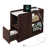 Garvee Table de chevet avec station de charge, 2 prises AC, USB et USB-C, tablette réglable, roulettes verrouillables, finition noyer - Noyer