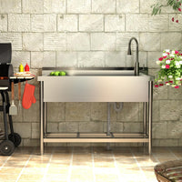 Garvee Évier Utilitaire en Acier Inoxydable 120 × 51 × 92 cm, Grand Bac Unique avec Douchette et Robinet Extractible, pour Cuisine, Jardin et Buanderie