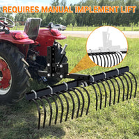 Râteau de jardin Garvee 60 pouces pour tracteur, VTT, UTV, 20 dents en acier, acier au carbone, noir, pour l'aménagement paysager
