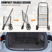 Chariot de courses pliable Garvee, capacité de 50 kg, roues pivotantes à 360°, panier de 83 litres, acier allié, léger, idéal pour les courses et les pique-niques, pliable, gris