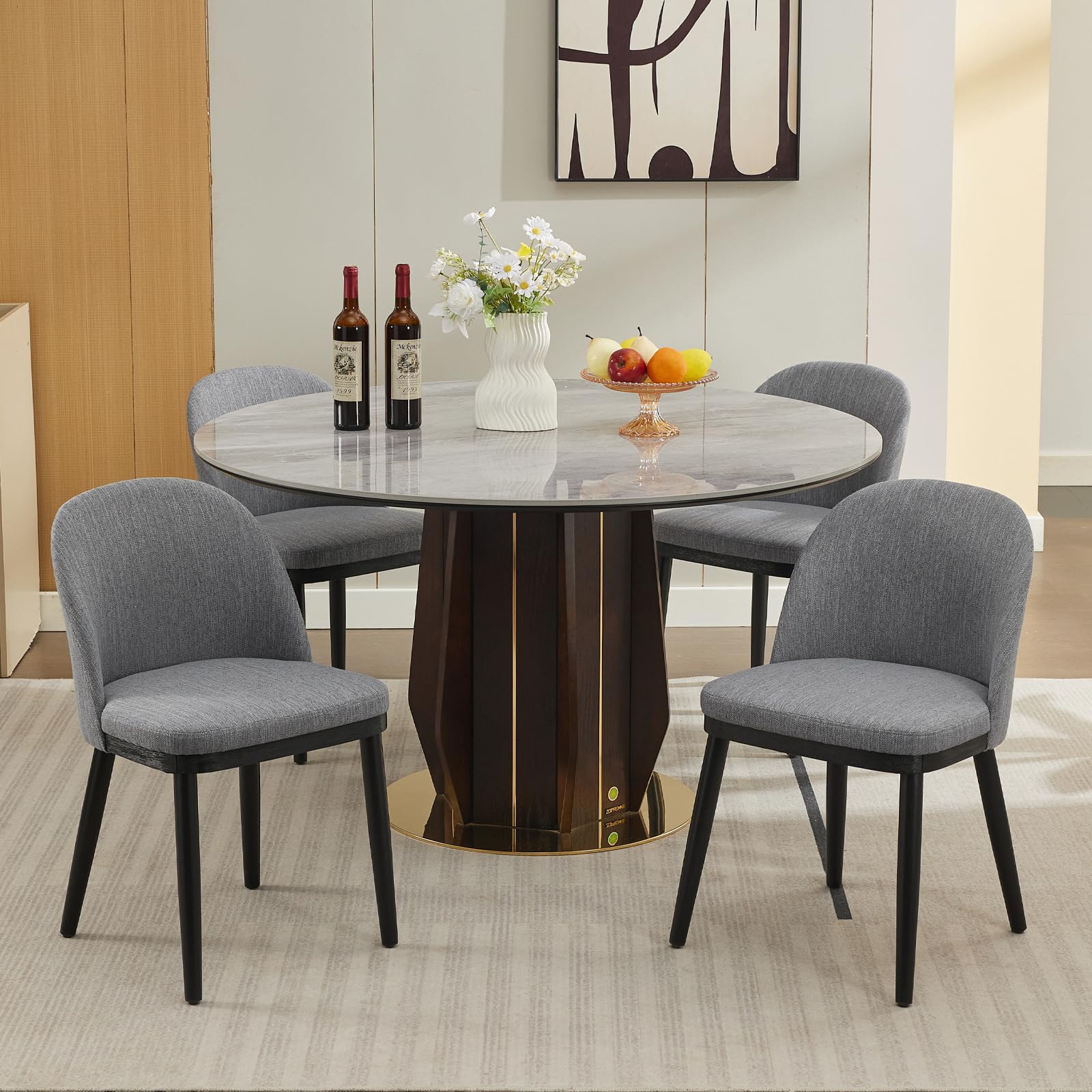 Ensemble de 2 chaises de salle à manger Garvee rembourrées, style moderne, en tissu, avec coussins épais, pieds en bois et dossier incurvé, couleur grise, idéales pour la cuisine, les restaurants et les cafés.