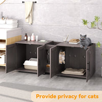 Garvee Meuble cache-litière 3-en-1 à double compartiment avec portes de grange, maison pour chat, coloris noyer