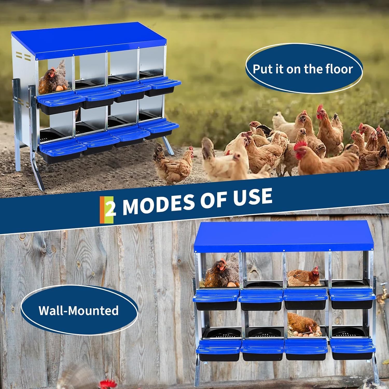 Nichoir à poules Garvee 8 trous avec pieds 107×52×95 cm – Bleu, hygiénique et ergonomique pour écuyers professionnels