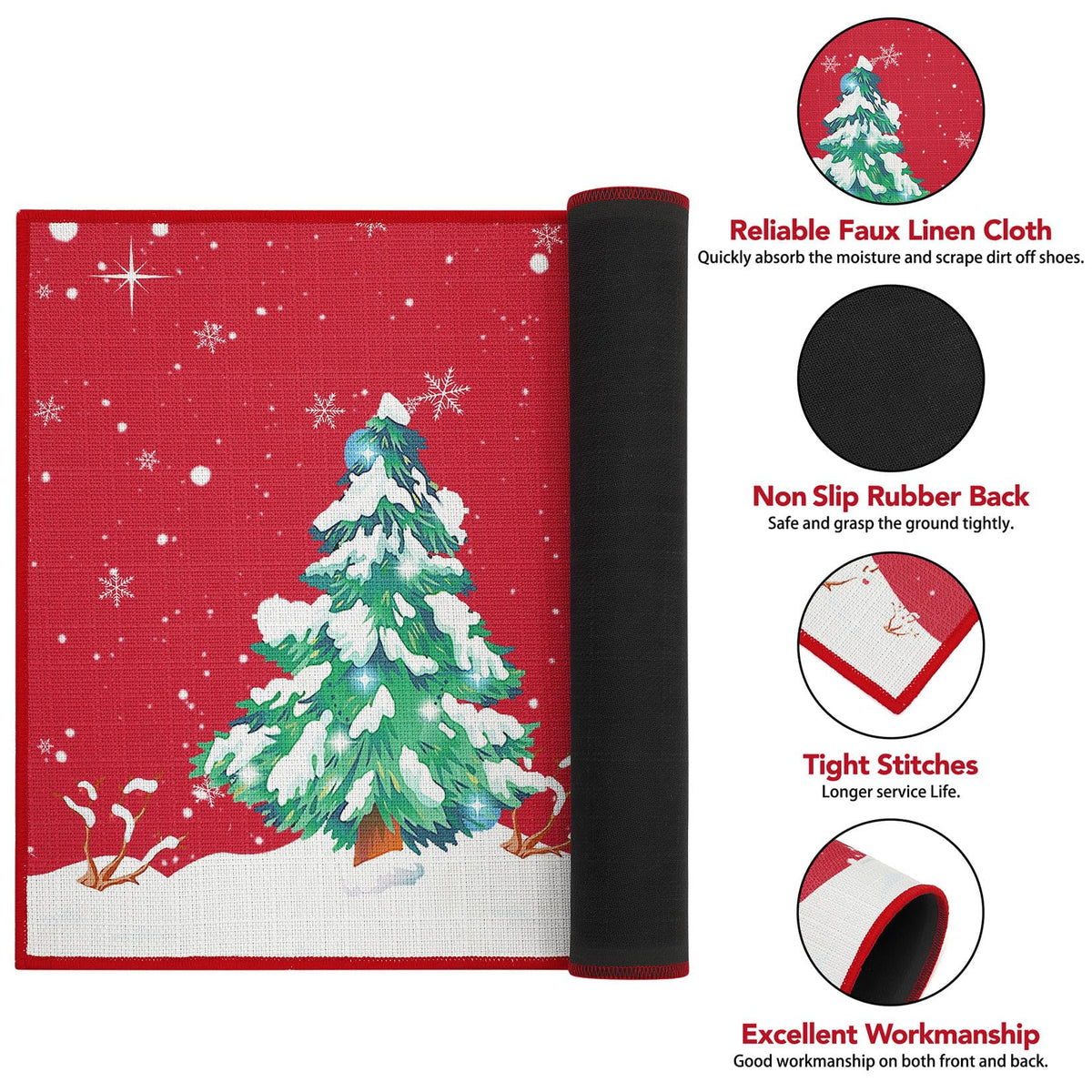Tapis de Noël lavable Garvee avec sapin et bonhomme de neige imprimés, tapis d'extérieur antidérapant avec envers en caoutchouc, 50 x 80 cm