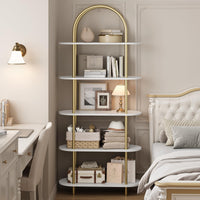 Garvee Étagère arquée 180,3cmà 5 niveaux, structure en métal, finition marbre doré et blanc, pour le salon