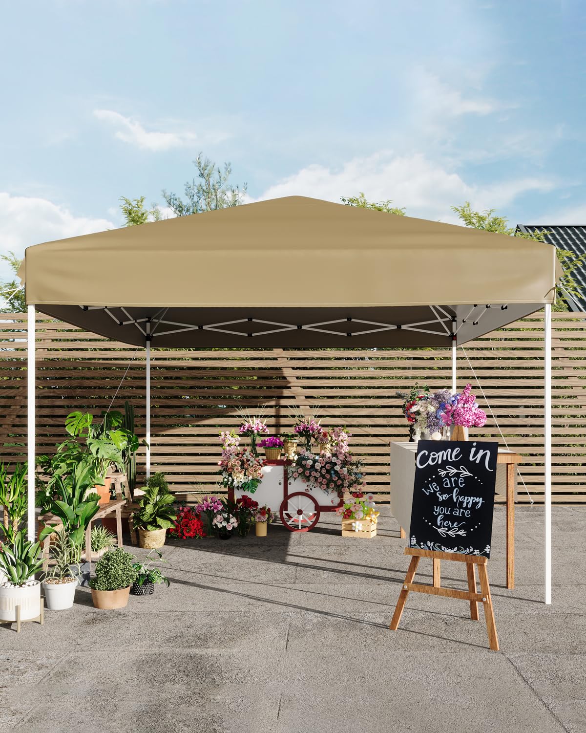 Pavillon pliant Garvee 3 x 3 m (10 x 10 pi) kaki, montage rapide sans outil, polyester, protection UV, pliable et léger pour événements en extérieur