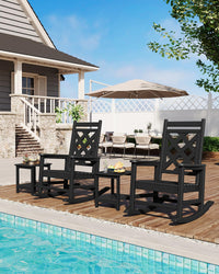 Fauteuil à bascule d'extérieur Garvee en PEHD imitation bois pour terrasse et jardin, capacité de charge de 172 kg, ergonomique, robuste et résistant aux intempéries
