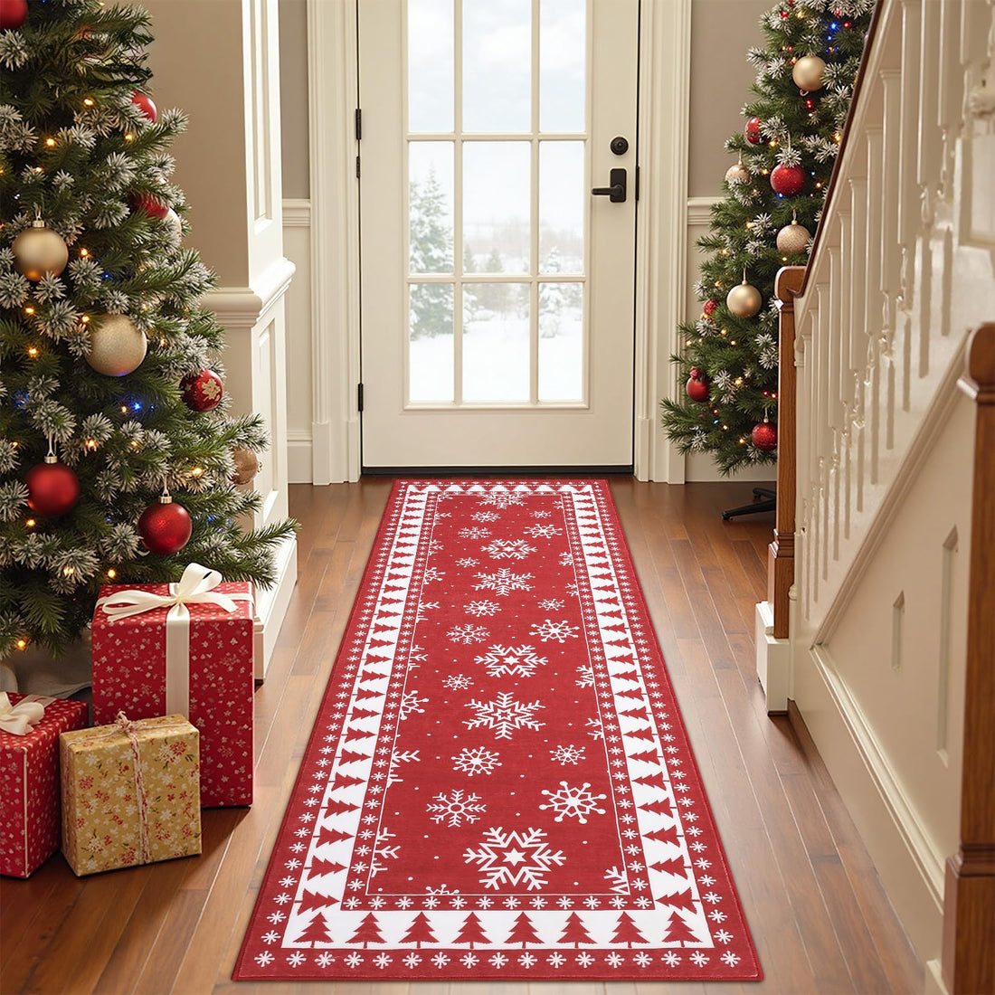 Chemin de table romantique de Noël Garvee avec flocons de neige, antidérapant, ultra-doux, en microfibre TPE antidérapante, 60 x 180 cm, pour salon et couloir, lavable