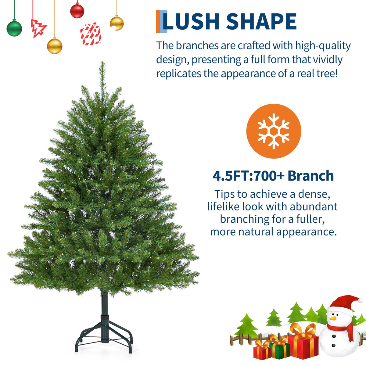 Garvee sapin de Noël artificiel de 135 cm avec 200 LED, en PE/PVC, idéal pour la décoration de Noël et l'éclairage festif du salon