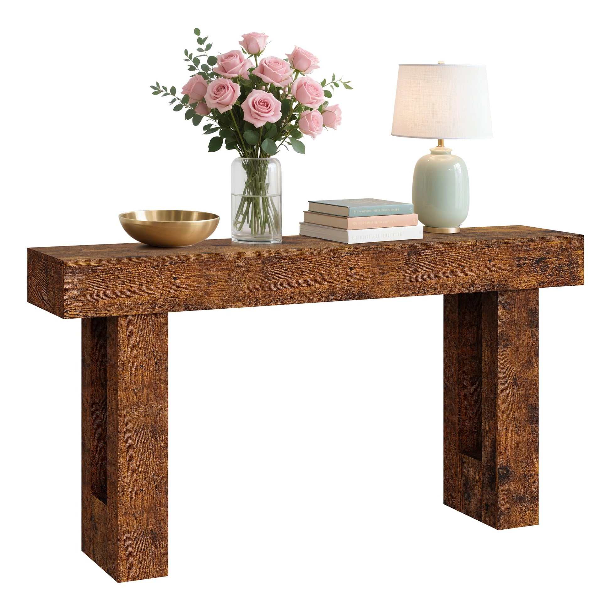 Garvee Console farmhouse 160 cm marron rustique, design minimaliste en T avec étagères ouvertes, idéale pour entrée, salon et rangement décoratif