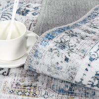 Tapis de sol vintage Garvee bleu 120x170 cm - Lavable en machine, à poils courts, en chenille antidérapante pour une utilisation intérieure et extérieure, tapis de chambre et de salon