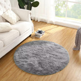 Tapis rond moelleux Garvee 80 cm pour chambre d'enfant, doux et duveteux, à poils longs de 4 cm, en velours antidérapant gris - gris