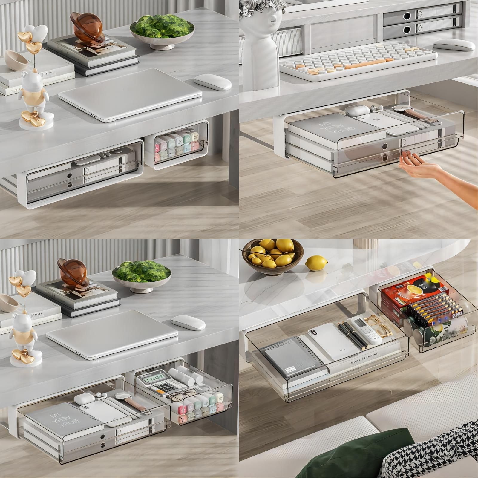 Garvee Organisateur de tiroir sous meuble avec fonction coulissante, en plastique auto-adhésif, pour la cuisine et le bureau, gain de place, polyvalent
