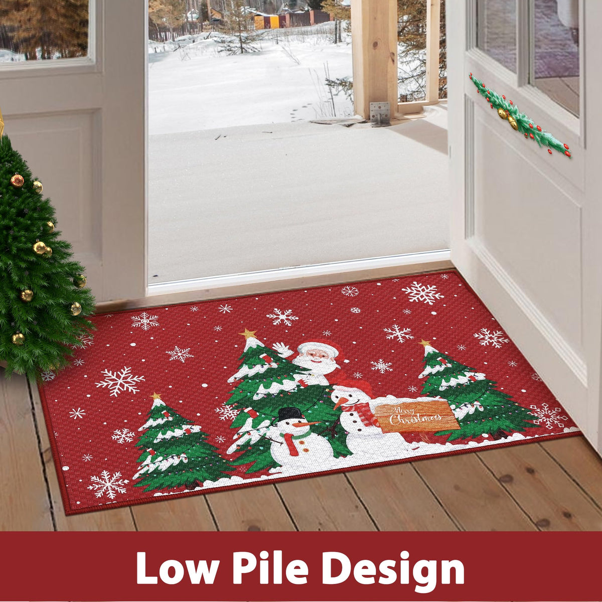 Tapis de porte de Noël Garvee avec motif Père Noël, antidérapant, pour l'intérieur et l'extérieur, 40 x 60 cm, couleur naturelle