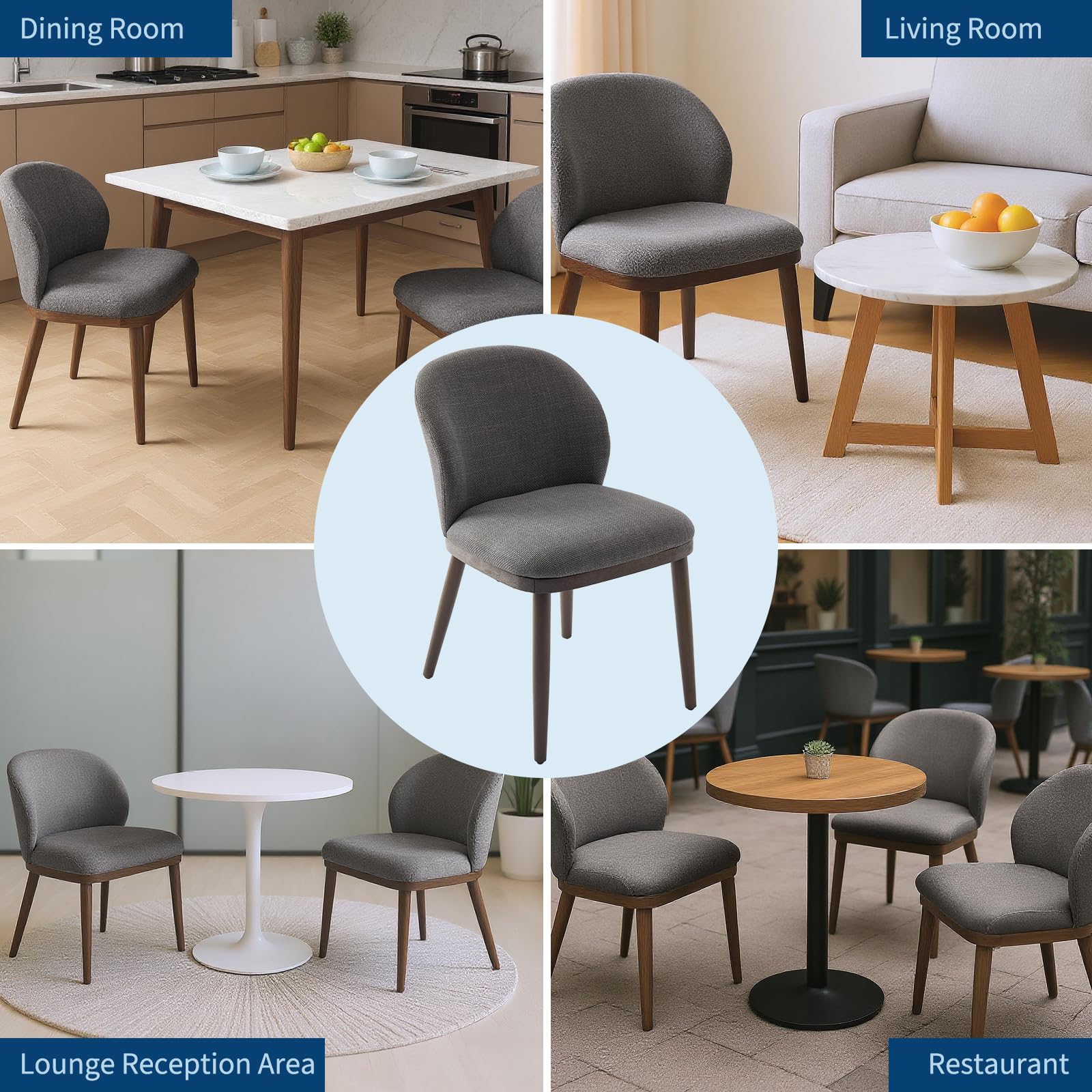 Ensemble de 2 chaises de salle à manger Garvee, revêtement moderne, dossier ergonomique, pieds en bois, capacité de charge de 120 kg, gain de place, pour cuisine et restaurant, gris
