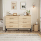 Garvee commode à 6 tiroirs, 132 cm de large, grand espace de rangement, meuble en bois autoportant, chêne naturel, chambre, salon