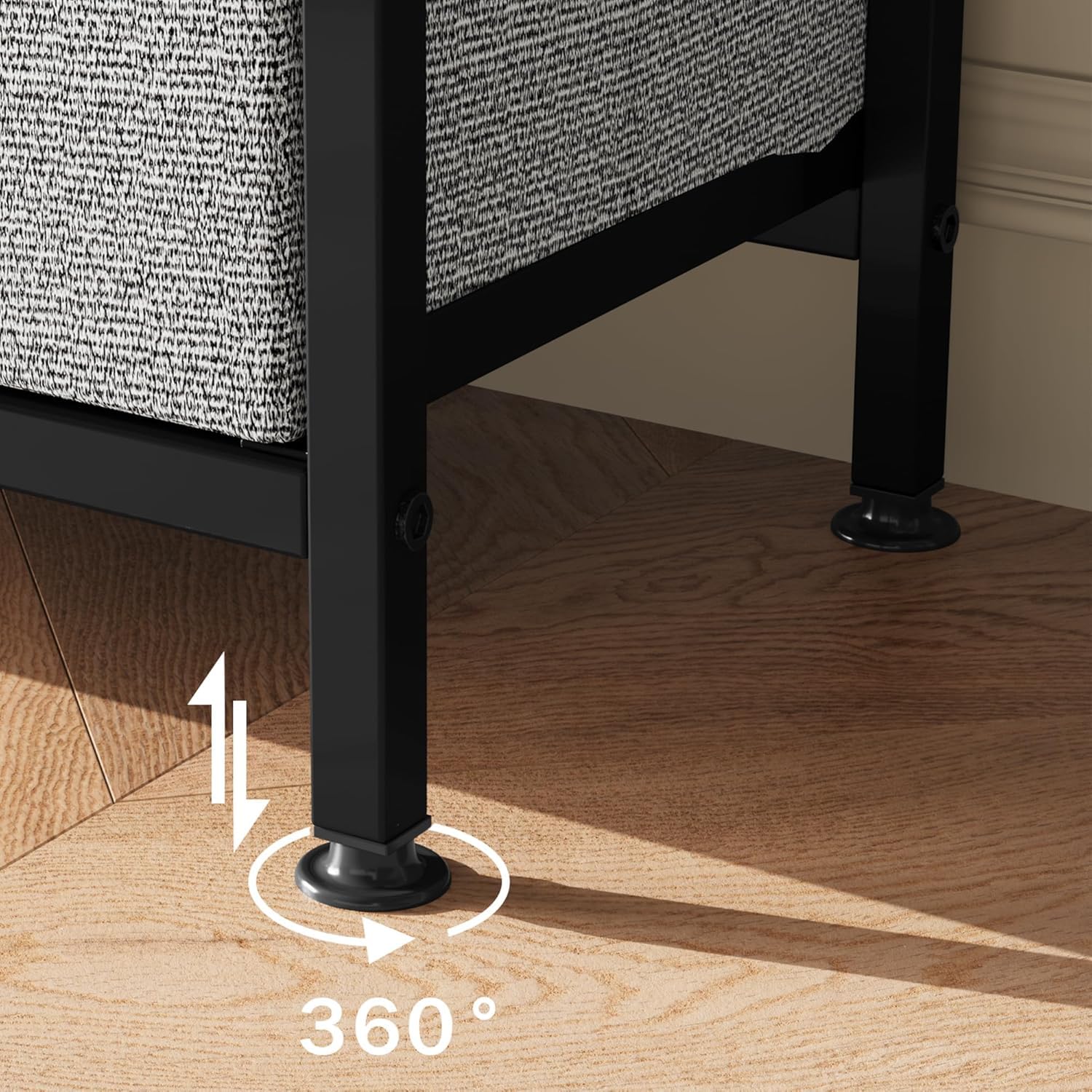 Garvee Meuble TV 99 cm pour téléviseurs jusqu'à 127 cm avec 2 tiroirs en tissu et une étagère ouverte, pour salon et chambre, structure en métal noir, plateau en bois, pieds réglables
