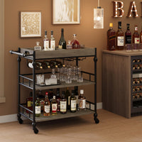 Garvee Chariot à boissons industriel gris avec roues, 3 niveaux, plateau amovible, support pour verres et range-bouteilles, pour salon et salle à manger