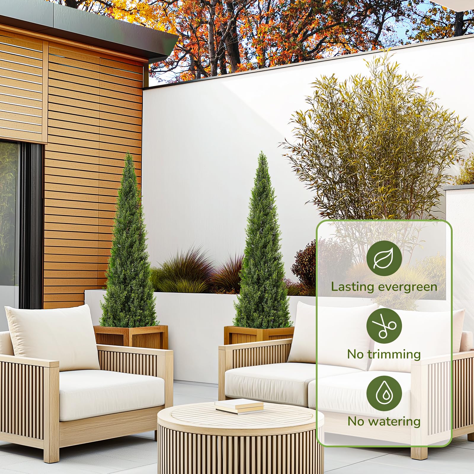 Garvee Lot de 2 arbres artificiels cèdre topiaire 152 cm, faux cyprès en pot, plantes persistantes décoratives pour intérieur, porche, terrasse et jardin
