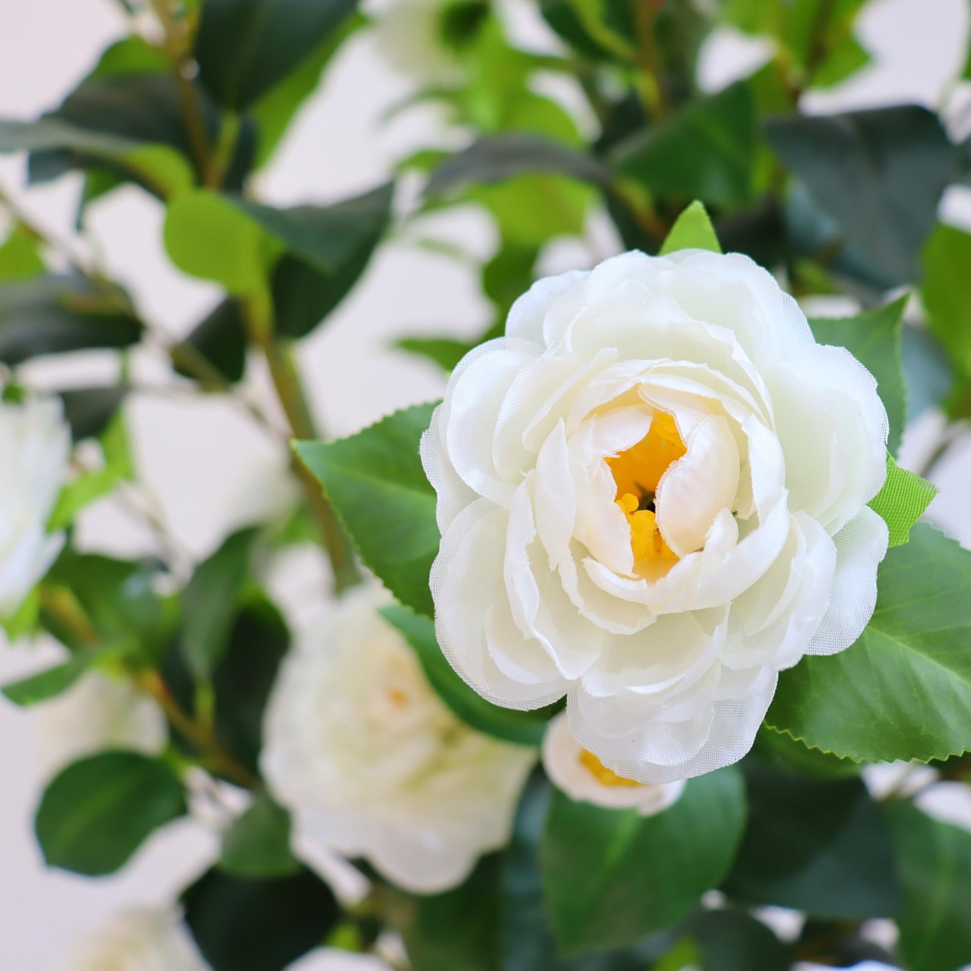 Camélia artificiel Garvee 150-180 cm avec feuilles et fleurs réalistes, facile d'entretien, blanc, pour la décoration de la maison et du bureau