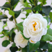 Camélia artificiel Garvee 150-180 cm avec feuilles et fleurs réalistes, facile d'entretien, blanc, pour la décoration de la maison et du bureau