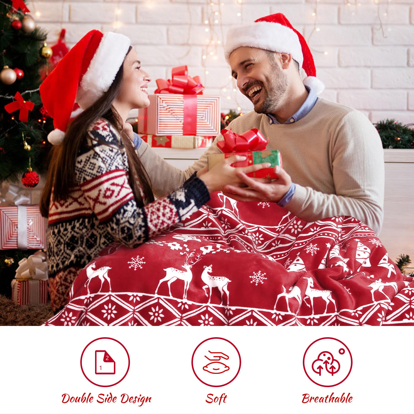 Couverture de Noël Garvee en flanelle sherpa rouge 50x60 - Chaude, réversible, douce et résistante - Idéale pour le canapé et le camping