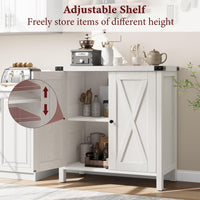 Garvee buffet de style campagne avec 2 portes, étagères réglables, MDF, blanc, pour le salon et la salle à manger, robuste et polyvalent, 76 × 40 × 80 cm