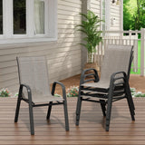 Garvee Gartenstühle 4er Set Stapelbare Wetterfeste Textilene Gartenstühle Metallrahmen Rostbeständig Modernes Design Braun Für Garten Balkon Terrasse - 
