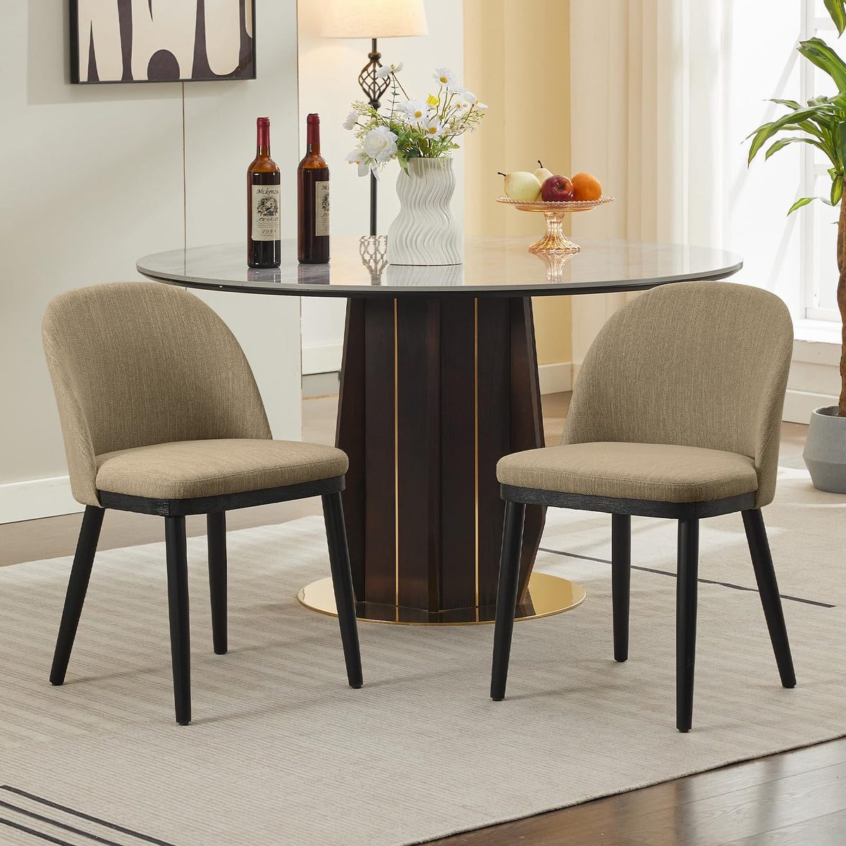 Ensemble de 2 chaises rembourrées Garvee, style moderne, dossier haut, pieds en bois, pour salle à manger et cuisine, 48 cm (18,89 pouces), multicolores