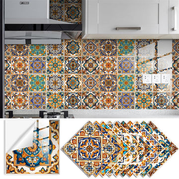 GARVEE Lot de 10 stickers carrelage vintage, colorés, en vinyle PVC autocollant, 15 x 15 cm, pour la décoration de meubles et de murs.