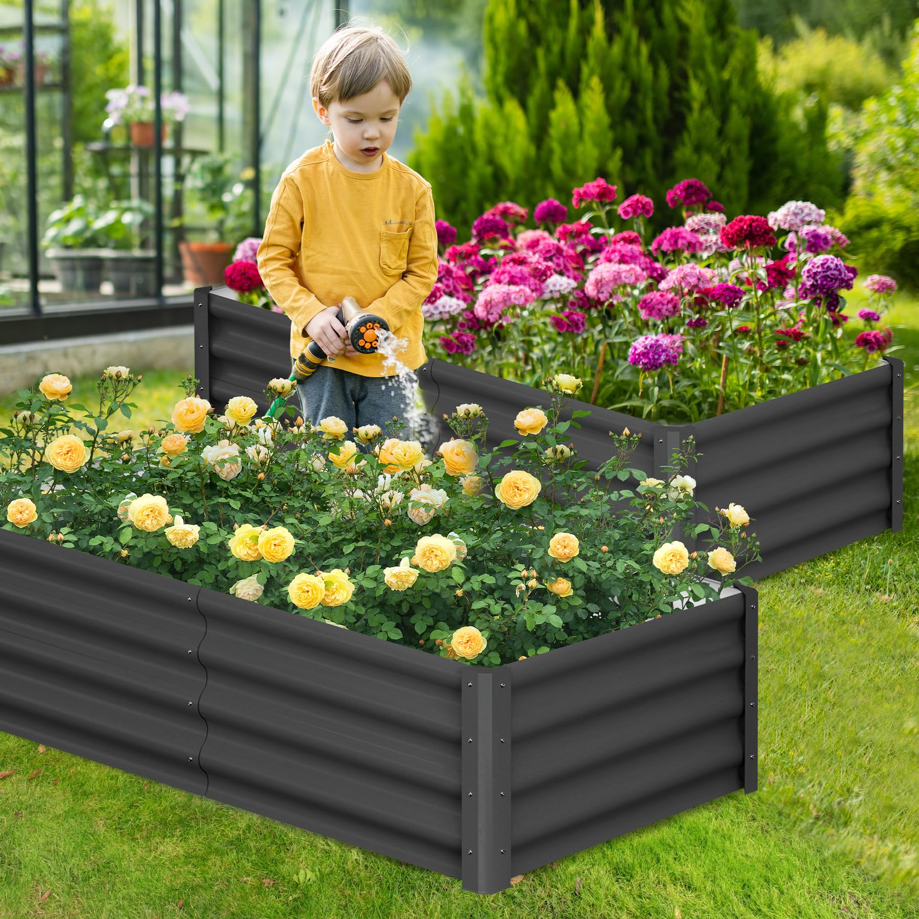 Potager surélevé galvanisé Garvee 180 x 90 x 30 cm, en acier, antirouille, avec rebord de sécurité, idéal pour le jardin et la terrasse, durable et facile à monter.