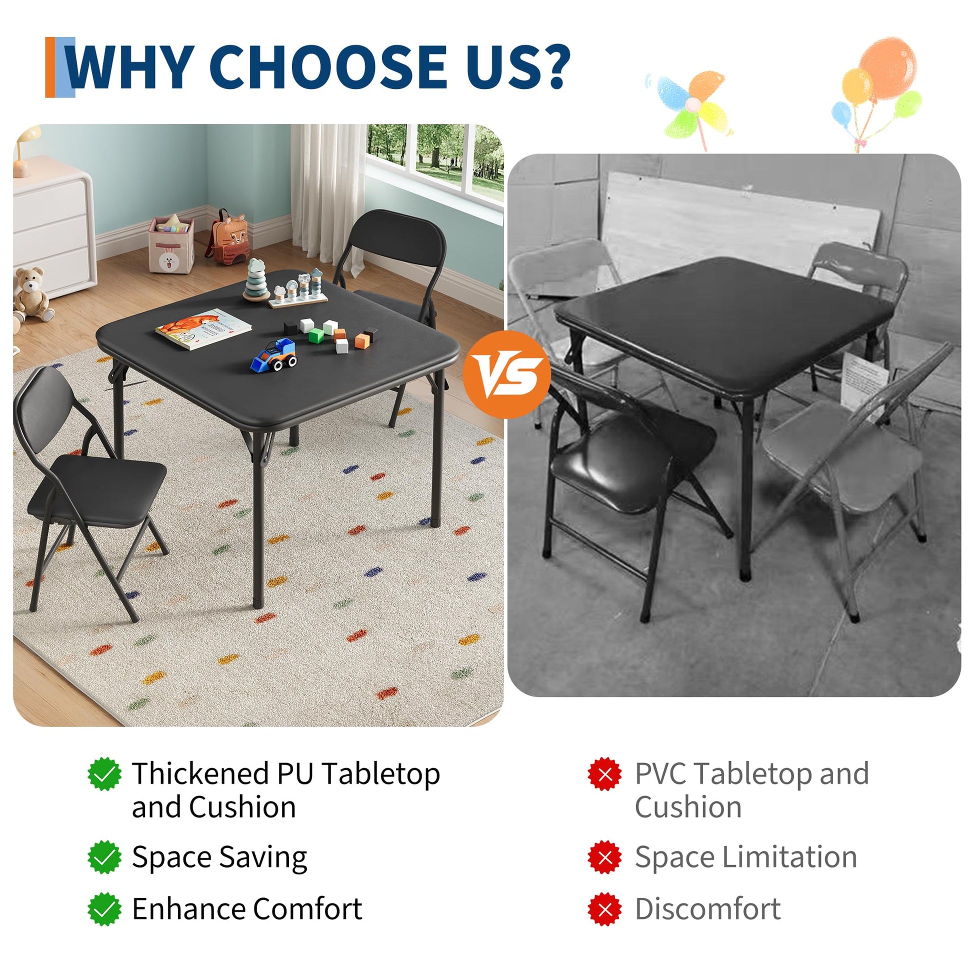 Ensemble table et chaises pliantes 3 pièces Garvee pour enfants, pliable avec revêtement en cuir PU, pour salle de jeux et usage extérieur, léger et sûr