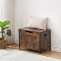 Banc de rangement en bois Garvee avec rabat de sécurité, marron rustique, pour entrée et salon, style campagnard, robuste