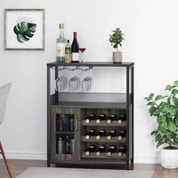 Meuble bar à vin Garvee à 3 niveaux avec casier à bouteilles amovible et porte-verres, idéal pour la cuisine et le salon. Dimensions : 69 cm (L) x 35 cm (P) x 92 cm (H). Matériaux : MDF et fer.